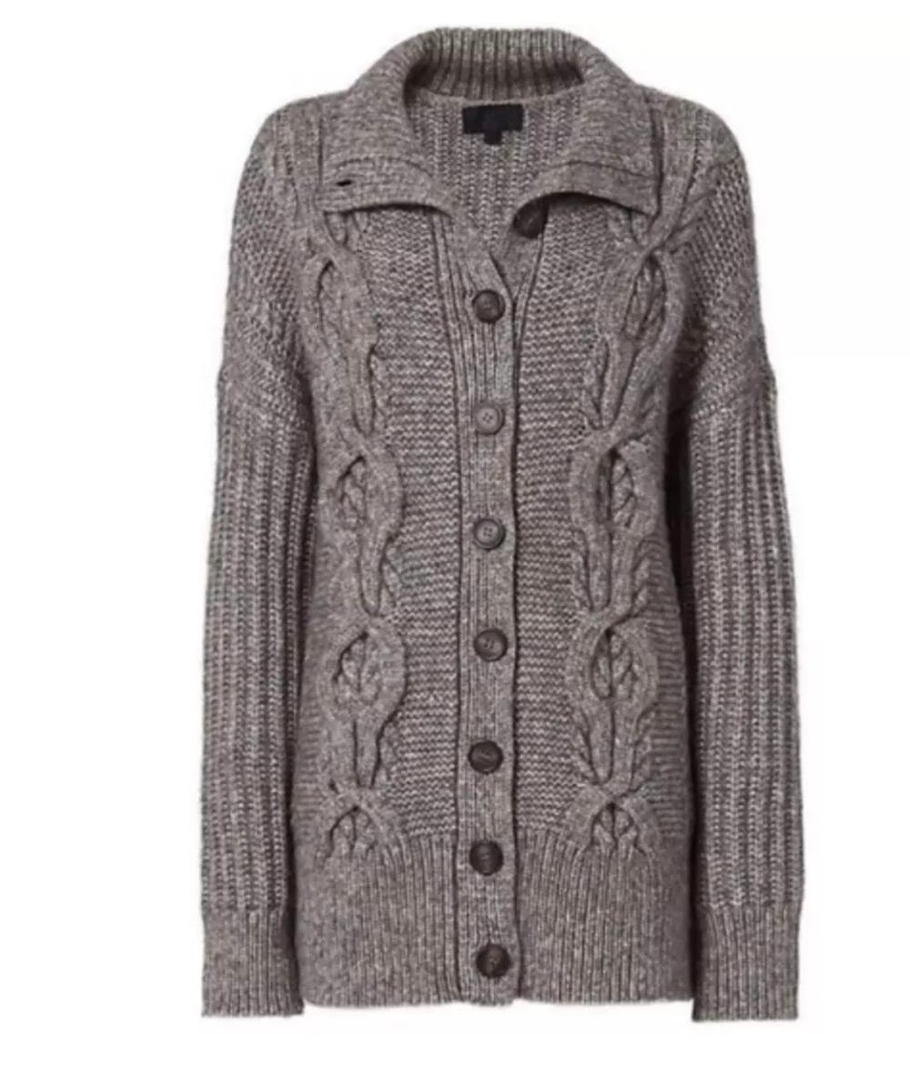Intermix Gray Brown Carlyle Oversized Cable Knit Wool Cardigan Sweater Size S